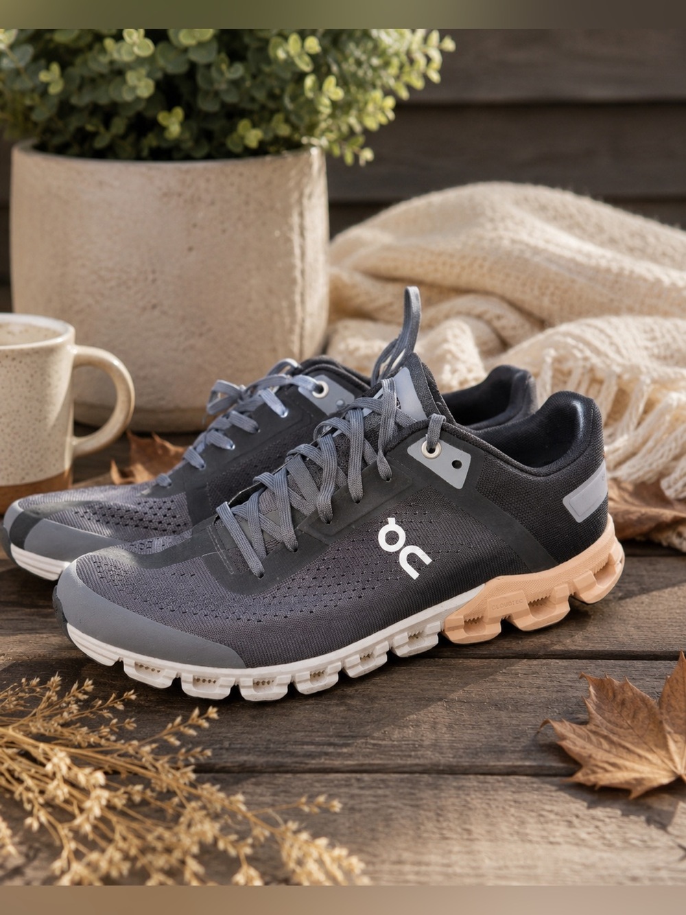 On Running Women’s Charcoal Gray Athletic Shoes with Pink Sole Accent